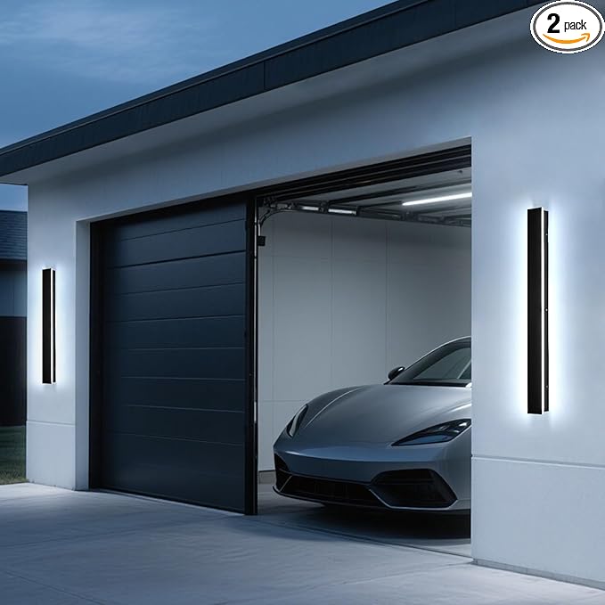 2PC 39inch Modern Outdoor Wall Lights, 2700k-6500k Dimmable Long Exterior Light Fixtures Wall Mount IP65 Waterproof Linear Outdoor Wall Sconce Lights LED Outside Garage Lights for House Patio