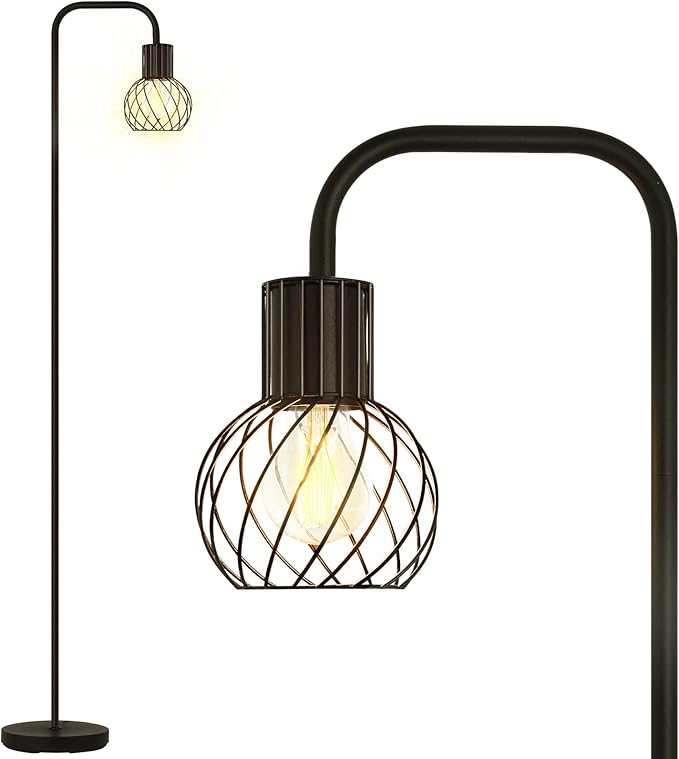 Industrial Floor Lamp, LED Standing Lamp Modern with 6W LED Bulb, Foot Switch, Metal Tall Lamps for Living Room, Bedroom, Office, Vintage Stand Up Light, Minimalist Farmhouse Floor Lamp in Black