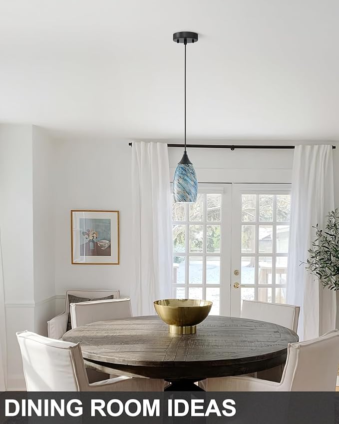 ANYLOVE Vintage Art Pendant Blue Pebble Lighting,1-Pack Hand Glass Hanging Light Fixture,Adjustable Cord for Kitchen,Hallway,Dining Room
