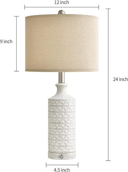PoKat 24" Modern Contemporary Ceramic Lamp Set of 2 for Living Room White Desk Decor Lamps for Bedroom Farmhouse Bedside Nightstand End Table Lamps, White and Grey