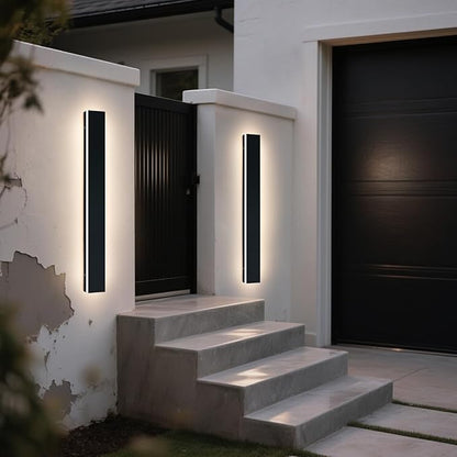 Upgrade Widened 2 Pack 57inch LED Outdoor Wall Lights, Modern Outside Lighting Fixture, 3000K Warm White, IP65 Waterproof, 50W, Black Minimalist Wall Mount Sconce for House, Yard, Fence