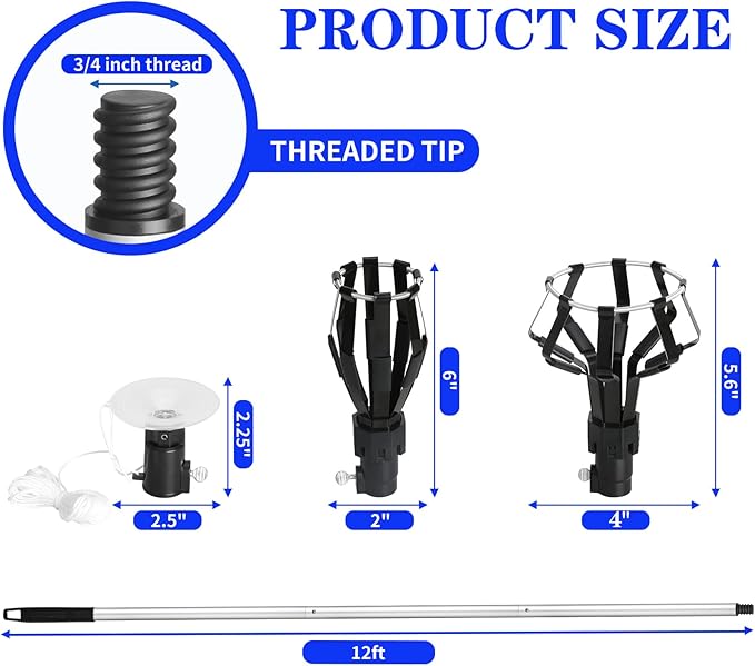 momolove 12FT Light Bulb Changer for High Ceilings, Light Bulb Extension Pole Changer,Light Bulb Extension Pole Changer with 3 Adapters and Carrry Bag