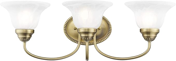 Livex Lighting 1533-01 Edgemont 3 Light Vanity Antique Brass with White Alabaster Glass