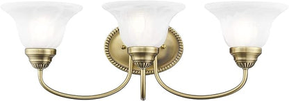 Livex Lighting 1533-01 Edgemont 3 Light Vanity Antique Brass with White Alabaster Glass