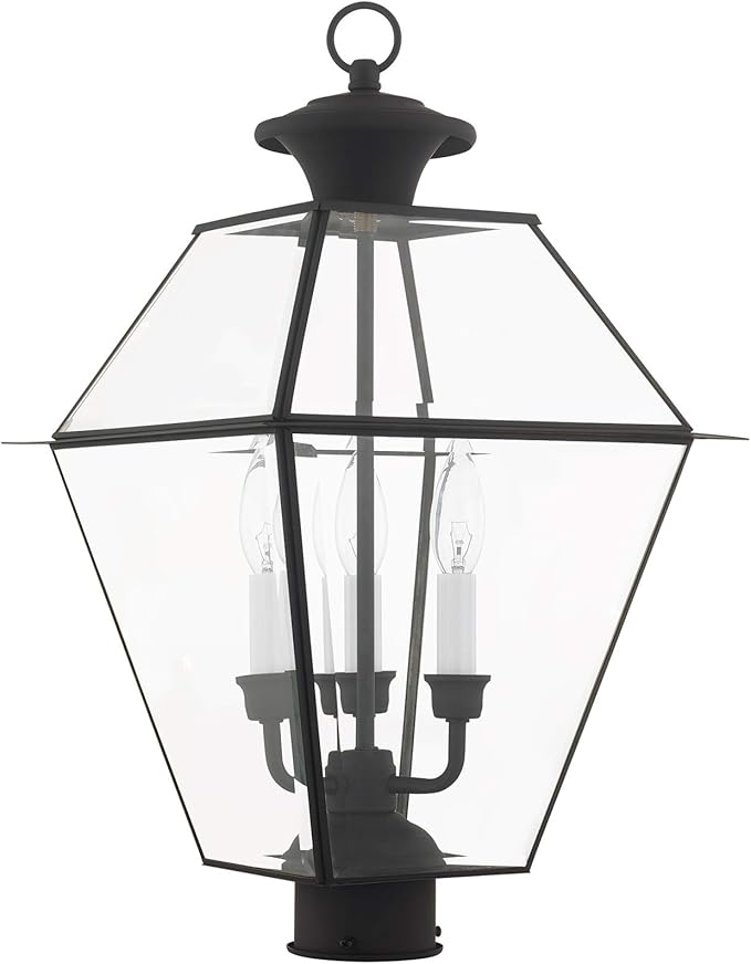 Livex Lighting 2384-04 Westover 3 Light Outdoor Black Finish Solid Brass Wall Lantern with Clear Beveled Glass, 22" x 12" x 22"