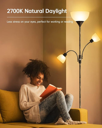 Floor Lamp, Standing Lamp, 71" Tall Lamps for Living Room, 3 Way Switch, Plastic Lampshade, Torchiere Tree Lamp with Reading Light, Modern Pole Lamps for Bedroom E26 Base(No Bulb, Rustic Bronze)