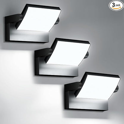 Outdoor Wall Sconces 350 ° Adjustable Black Wall Lights 6000K Modern Security Commercial Exterior Wall Mount Fixture Waterproof 3 Pack