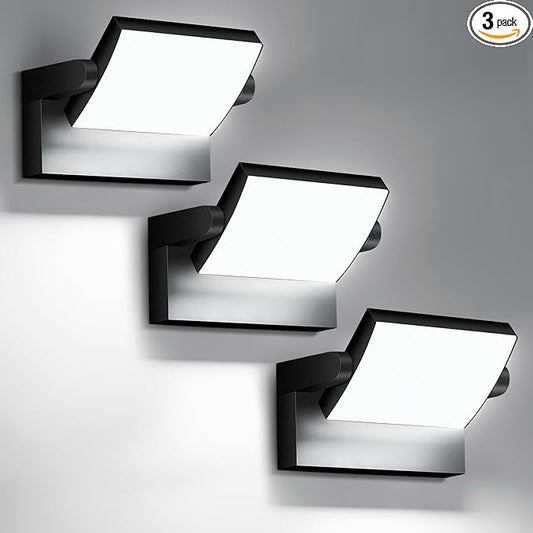 Outdoor Wall Sconces 350 ° Adjustable Black Wall Lights 6000K Modern Security Commercial Exterior Wall Mount Fixture Waterproof 3 Pack