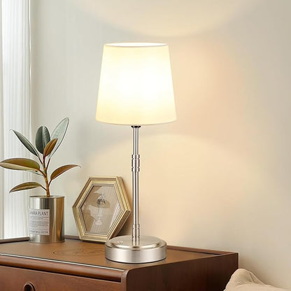 Cordless Table Lamps Set of 2 – Battery Operated Lamp with 7500mAh Rechargeable Battery, Stepless Dimmable Vintage Brushed Nickel Touch Desk Lamps for Dining Room, Nightstand & Patio (Bulbs Included)