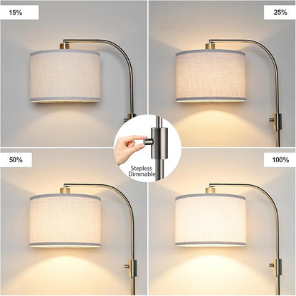 Nintiue Dimmable Floor Lamp, 1200 Lumens LED Edison Bulb Included, Arc Floor Lamps for Living Room Modern Standing Lamp with Linen Shade, ‎F1599