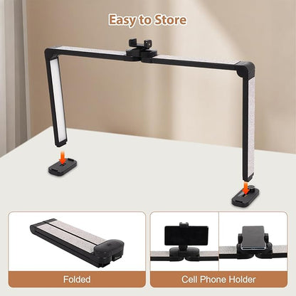 FAHKNS Large Half-Moon Light for Nail Desk, 34IN Foldable LED Lamp with Phone Holder, 3000-6000K Color Temperature, Stepless Brightness Adjustment, Nail Art, Tattooing, White with Diamonds