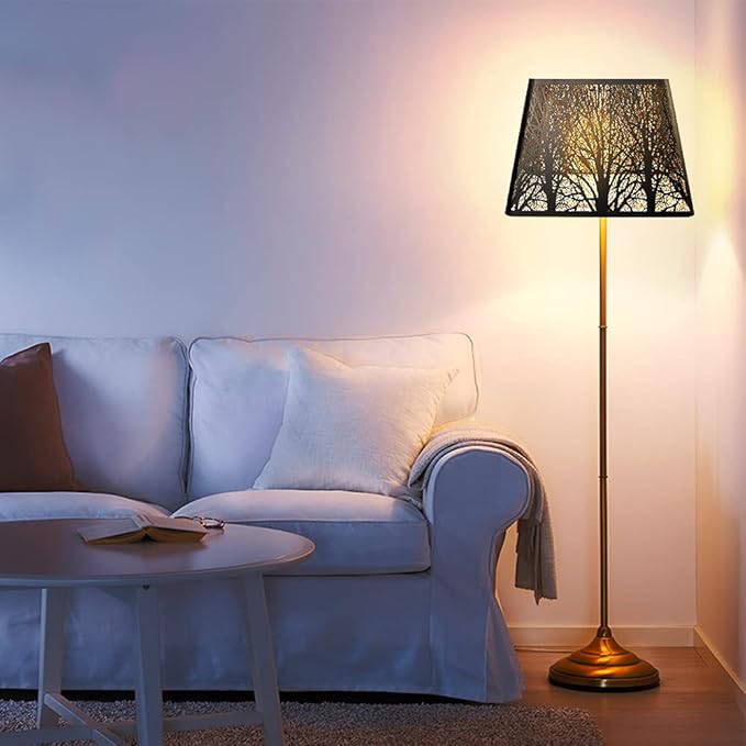 Medium Square Lamp Shades, ALUCSET Metal Lampshade with Pattern of Trees for Table Lamp and Floor Light, 9 x 12 x 8.8 Inch, Spider (Black/Gold)