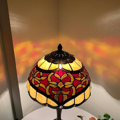 Bieye L10869 Baroque Tiffany Style Stained Glass Table Lamp for Home Decoration (12-inch, Red)
