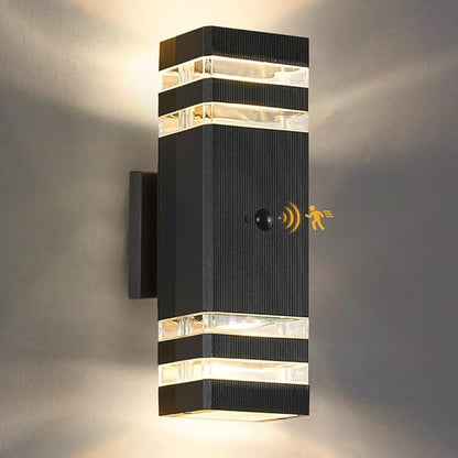 SHIMR Motion Sensor Outdoor Lights, Dusk to Dawn Outdoor Light Fixture with LED Bulbs Included, Exterior Wall Light Aluminum Sconce Up and Down Outside Lights for House Porch Patio Garage [ETL Listed]
