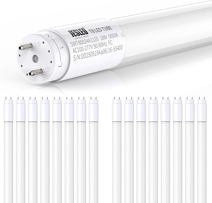 JESLED 16 Pack 4FT T8 LED Bulbs,18W 2400LM 5000K Led Tube Light,Hybrid Type A+B T10 T12 Fluorescent Bulbs Replacement,Single or Double End Powered,Plug and Play or Ballast Bypass,ETL