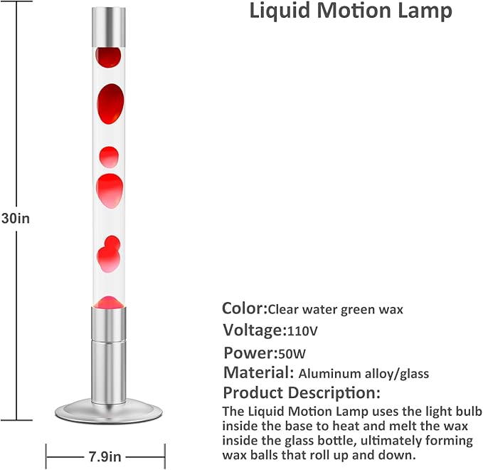 30-Inch Relaxing Liquid Motion Lamps,Magma Lamps, Home Decor Living Room Office Bedroom Lamp for Adults (White Water Red Wax)