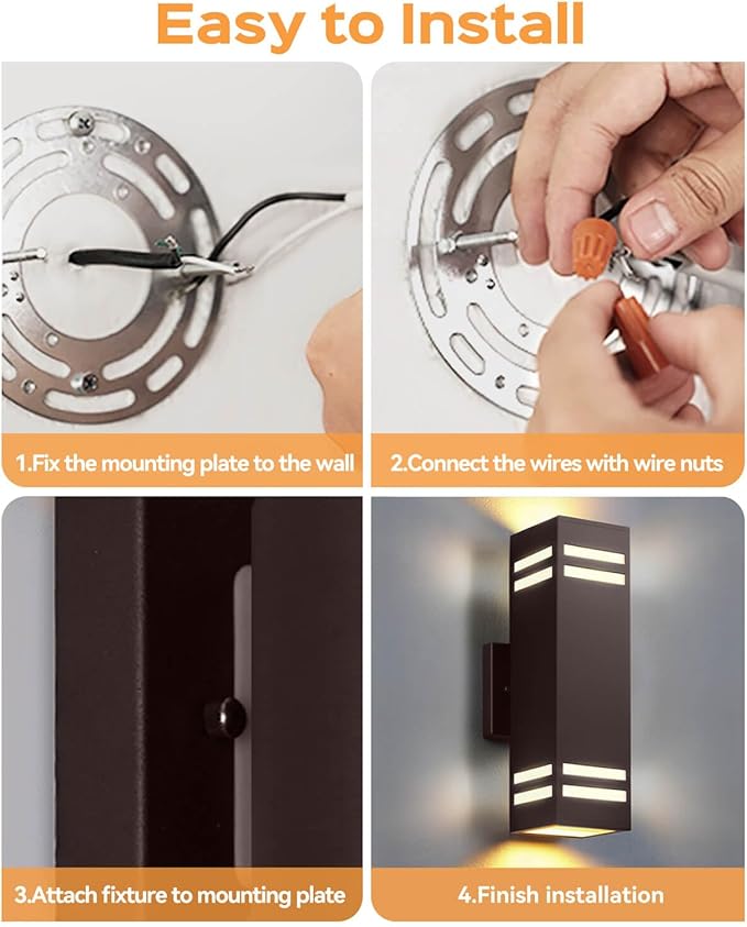 SHIMR Dusk to Dawn Outdoor Wall Lights 2 Pack, Exterior Lighting Fixtures with Oil Rubbed Bronze Finish, Square Outdoor Sconce Lights Up and Down Lights for House Porch Patio [ETL Listed]