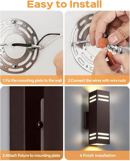 SHIMR Dusk to Dawn Outdoor Wall Lights 2 Pack, Exterior Lighting Fixtures with Oil Rubbed Bronze Finish, Square Outdoor Sconce Lights Up and Down Lights for House Porch Patio [ETL Listed]