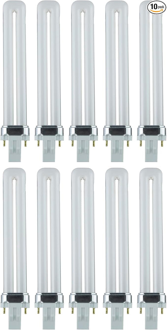 Sunlite PL13/SP50K Compact Fluorescent Single U-Shaped Twin Tube Light Bulb, 13 Watts, 120 Volts, 720 Lumens, 2-Pin GX23 Base, 5000K Daylight, 10 Pack