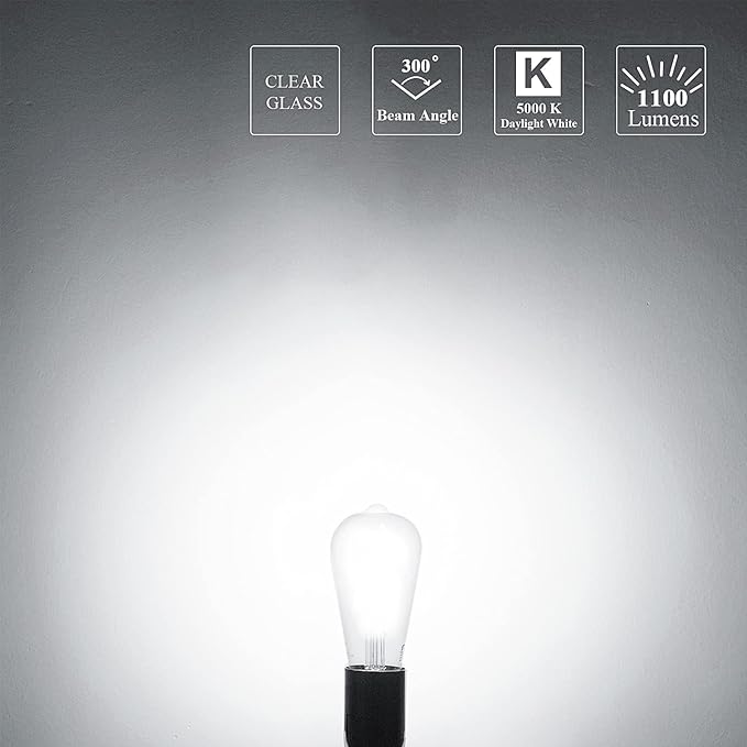 MASTERY MART 100 Watt LED Bulb, Edison Bulbs, Dimmable Lightbulbs E26, 5000K Daylight White Bright 9W 1100 Lumens, ST21/ST64 Vintage Lightbulb, UL Listed, Clear Glass, Decorative Light Bulb (10 Pack)