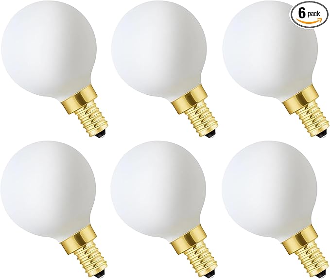 XININSUN Frosted G16.5 globe light bulb,e12 Round Candelabra Bulb 60 watt,6W Chandelier Light Bulbs,Milky White Candelabra LED Bulb,Dimmable,6W 3000K Soft White 600lm,6Pack