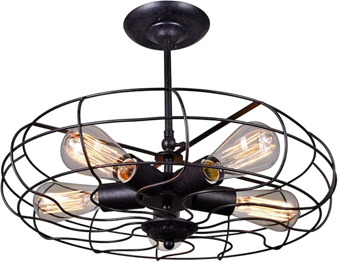 CWI Lighting Pamela 5 Light Flush Mount – Industrial Style Ceiling Light in Rust Finish for Hallways or Dining Room