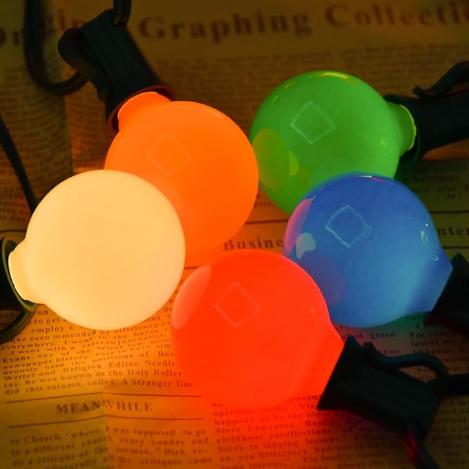 SUNSGNE G40 Multicolor Christmas Replacement Light Bulbs, 25 Pack Round Colorful Christmas Bulbs, 1.57 Inch Globe Xmas Light Bulbs, E12/C7 Candelabra Base Light Bulb for Indoor Outdoor Decor- 5 Watt