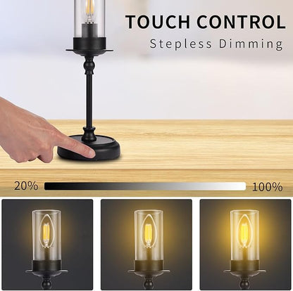 Vintage LED Candle Table Lamp: Cordless with Built-in Rechargeable Battery, Touch Control, Retro Decor Ambient Light for Restaurant, Patio, Bedroom, Desk & Bedside Night Lamps