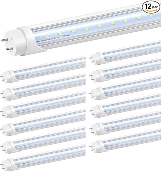 Kihung (12 Packs T8 Led Bulbs 4 Foot, Type B Light Bulbs, 24W 3120LM 6000K, Daylight White Fluorescent Light Bulbs 48 Inch, Ballast Bypass, T8 T10 T12 4ft Led Replacement for Fluorescent Tubes