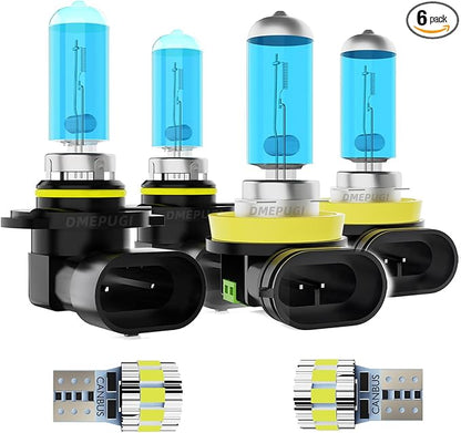 Headlights Compatible With Toyota Corolla 2014-2016 Halogen Headlight Bulbs,9005 High Beam + h11 Fog Light+ License Plate Light Combo,6000K White Light,Plug and Play, Pack of 6
