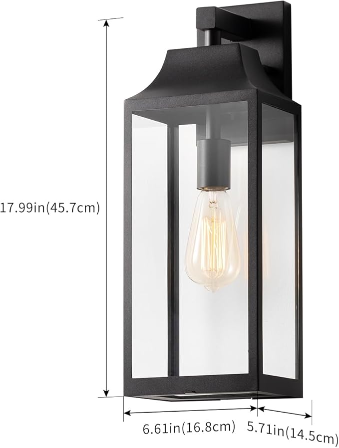 mirrea 18-inch Outdoor Porch Wall Light for House, Exterior Wall Mount Lighting Fixture for Patio, Outside Wall Lamp for Garage, Waterproof Outdoor Lantern, Matte Black, Set of 2
