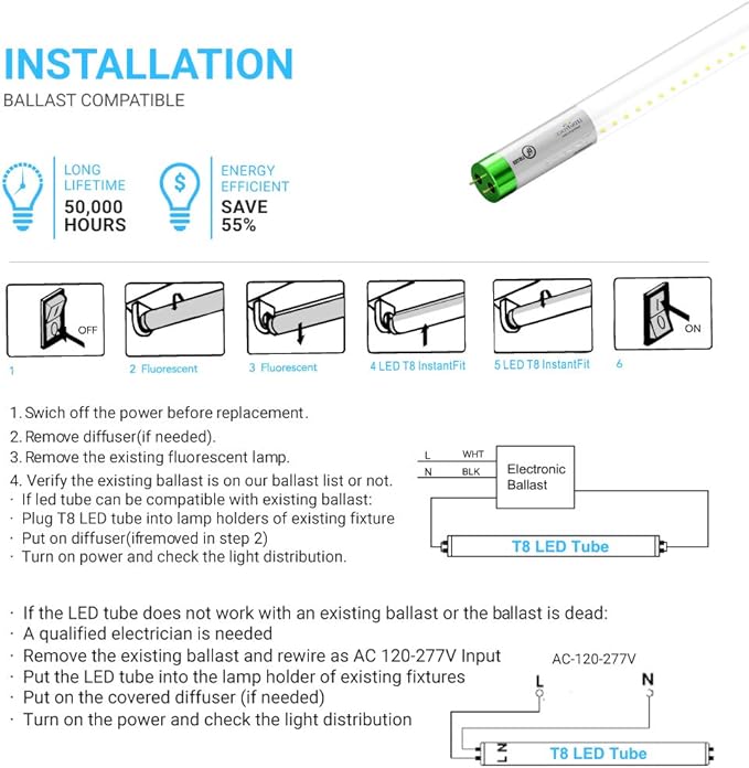 LEDMyplace 18W 4ft LED Glass Tube Hybrid Type A+B Works with or Without Ballast, 4000K Cool White, Clear Lens, Replacement of 50Watt, DLC Certified for Supermarket, Indoor, Shops, Pack of 30