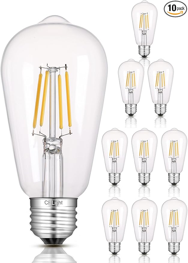 CRLight Dimmable Edison Bulbs, 6W 65W 650LM 3000K Soft White, ST58 = ST19 Vintage LED Light Bulb, 90+ CRI, E26 Medium Base, Clear Glass Style for Living Room, Bedroom, Home Decor, 10 Pack