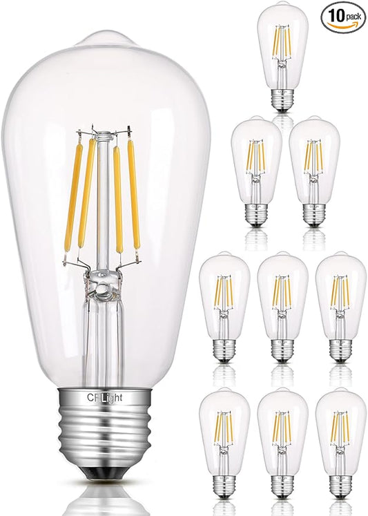 CRLight Dimmable Edison Bulbs, 6W 65W 650LM 3000K Soft White, ST58 = ST19 Vintage LED Light Bulb, 90+ CRI, E26 Medium Base, Clear Glass Style for Living Room, Bedroom, Home Decor, 10 Pack