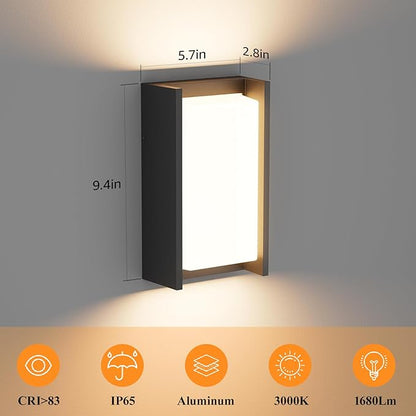 2 Pack Modern Outdoor Wall Light 3000K Exterior Wall Sconce IP65 Waterproof Aluminum Exterior Lighting Fixture for Hose Garage Porch