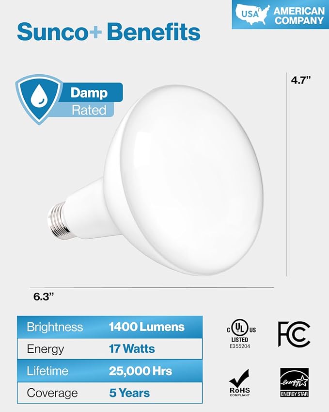 Sunco 40 Pack BR40 LED Light Bulbs, Indoor Flood Lights, Recessed Can Light Bulb, 1400 LM, 17W (100W Equivalent), 6000K Daylight Deluxe, Dimmable, E26 Base, for Home, Bedroom, Kitchen UL.