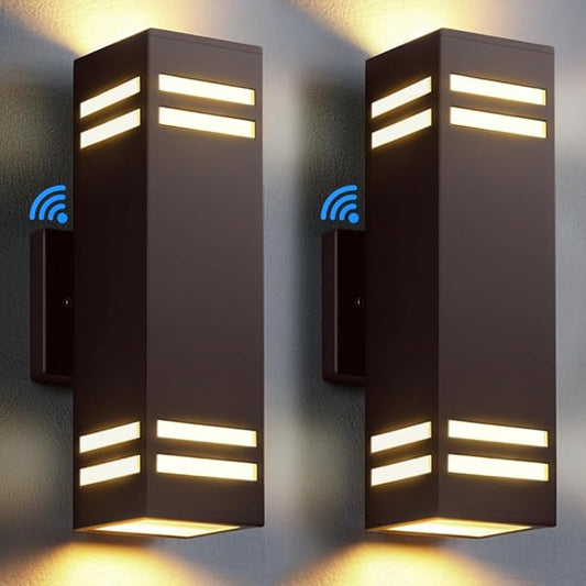 SHIMR Dusk to Dawn Outdoor Wall Lights 2 Pack, Exterior Lighting Fixtures with Oil Rubbed Bronze Finish, Square Outdoor Sconce Lights Up and Down Lights for House Porch Patio [ETL Listed]