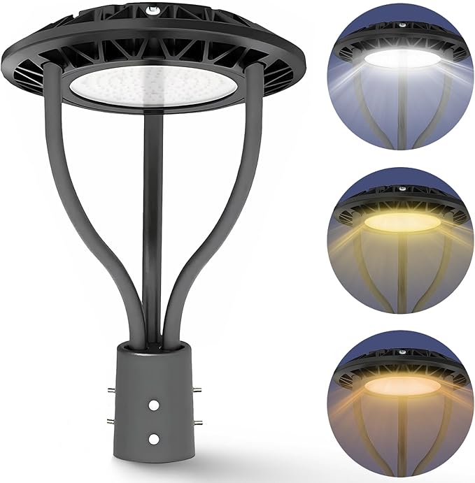 LED Post Top Light with Dusk to Dawn Photocell, 20W/30W/40W/60W Power Tunable, 3CCT 3000K/4000K/5000K Outdoor Post Pole Lights, IP65 LED Circular Area Light for Garden Yard Street, ETL DLC Listed