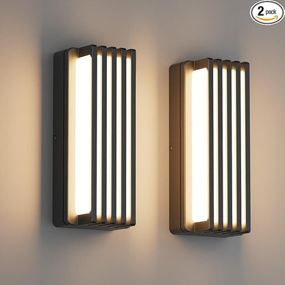2 Pack Outdoor Modern LED Wall Lights, Waterproof IP65 LED Exterior Lighting Fixtures Wall Mount, 3000K Decorative Wall Sconce for House Outside Garage Porch Courtyard