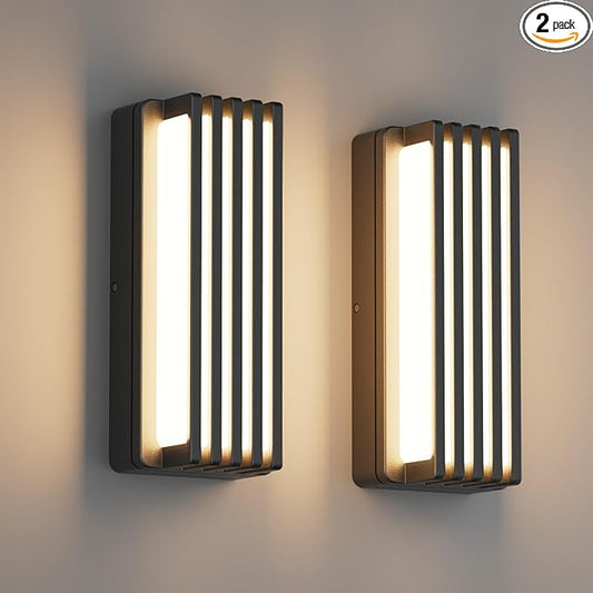 2 Pack Outdoor Modern LED Wall Lights, Waterproof IP65 LED Exterior Lighting Fixtures Wall Mount, 3000K Decorative Wall Sconce for House Outside Garage Porch Courtyard