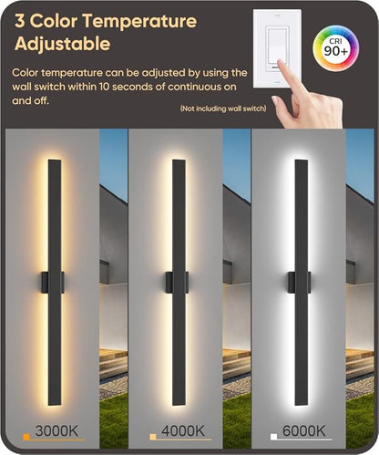 Aipsun Outdoor Lights 2 Packs,Modern Outdoor Wall Light Fixture Long Strip LED Wall Sconce IP65 Anti Rust 3000K 4000K 6000K Exterior Wall Mount Lights for Entrance, Hallway, Garage, Porch(3CCT)