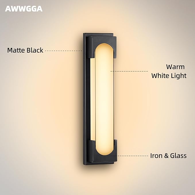 Modern Outdoor Wall Light, 24W IP65 Waterproof Exterior Porch Light, Dimmable LED Outdoor Wall Sconces for Garage Patio Front Door Entryway, 3000K