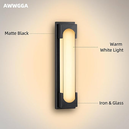 Modern Outdoor Wall Light, 24W IP65 Waterproof Exterior Porch Light, Dimmable LED Outdoor Wall Sconces for Garage Patio Front Door Entryway, 3000K