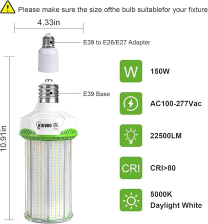 2 Pack 150W LED Corn Light Bulb 225000LM 5000K Daylight Super Bright LED Corn Bulbs, E26/E39 Base Light Bulb for Warehouse, Workshop, Garage, High Bay Indoor Outdoor Lighting