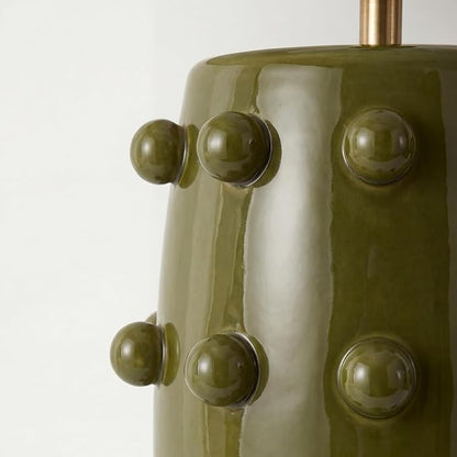 Modern Ceramic Linden Table Lamp - 30" White Ball Farmhouse Design, Classic Nightstand Large Linden Lamp Tapered Drum Shade for Living Room, Bedroom, Office, and Home （Dark Green）