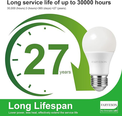 A19 E26 LED Light Bulbs, Energy-Efficient 9.5W, 1400 Lumens, 100 Watt Equivalent, 2700K Soft White, 30,000 Hour Lifetime, Non-Dimmable, IP20, Frosted - Pack of 12