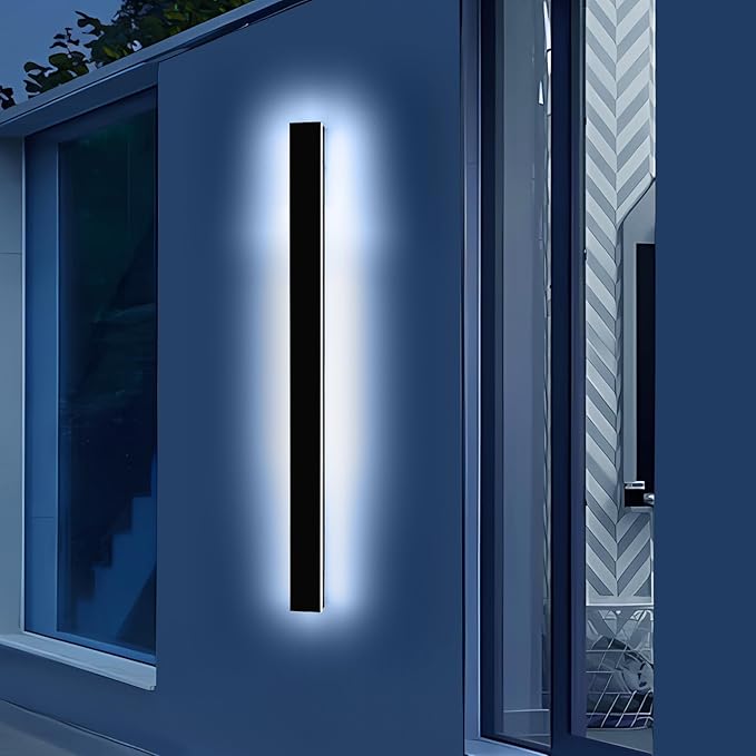 Mikeru 57" Outdoor Wall Sconce 6000K Cool White - IP65 Waterproof Black Exterior Light, Hardwired Wall Mounted Fixture for Porch, Patio & Entryway | Non-Dimmable Weatherproof Design