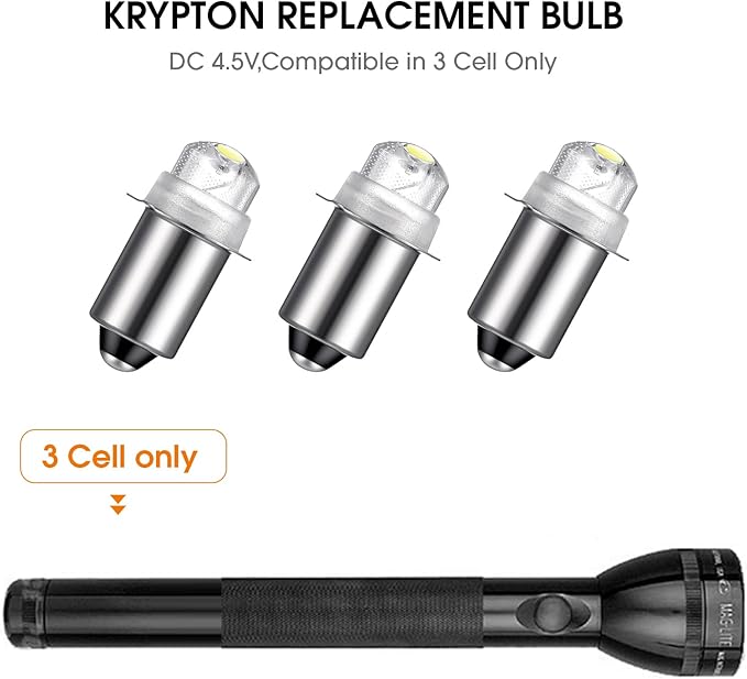 Honoson 3 Pieces Flashlight Bulb 55-Lumen 4.5 Volt LED Krypton Replacement Bulb Flashlight Bulbs for Torch with 10 Year Lifespan, 41-1644 Krypton Bayonet Base LED