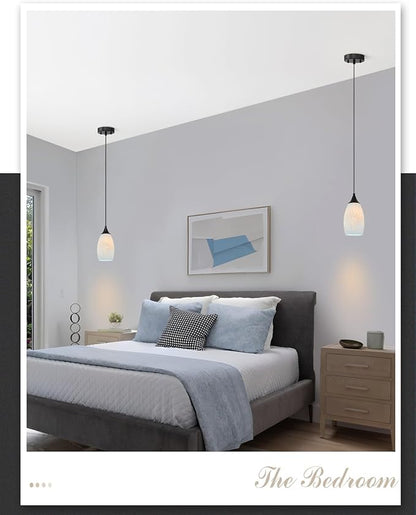 ANYLOVE Vintage Art Blue-White Pendant Lighting,1-Pack Hand Glass Hanging Light Fixture,Adjustable Cord for Kitchen,Hallway,Dining Room