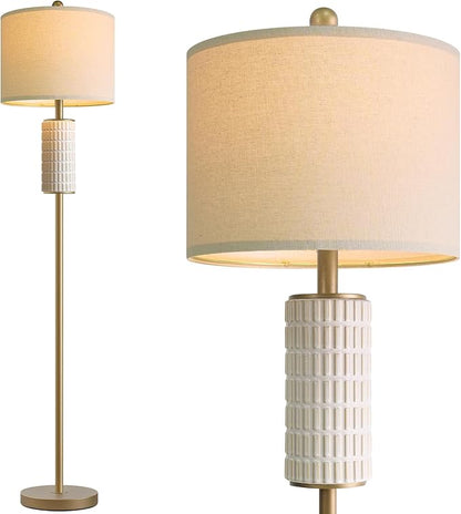 PoKat Antique Gold Ceramic Floor Lamp for Living Room Bedroom, 64" Modern Tall Standing Lamp with Rotary Switch, Traditional Living Room Lamp for Corner, Home Office, Nursery, Warm Gold